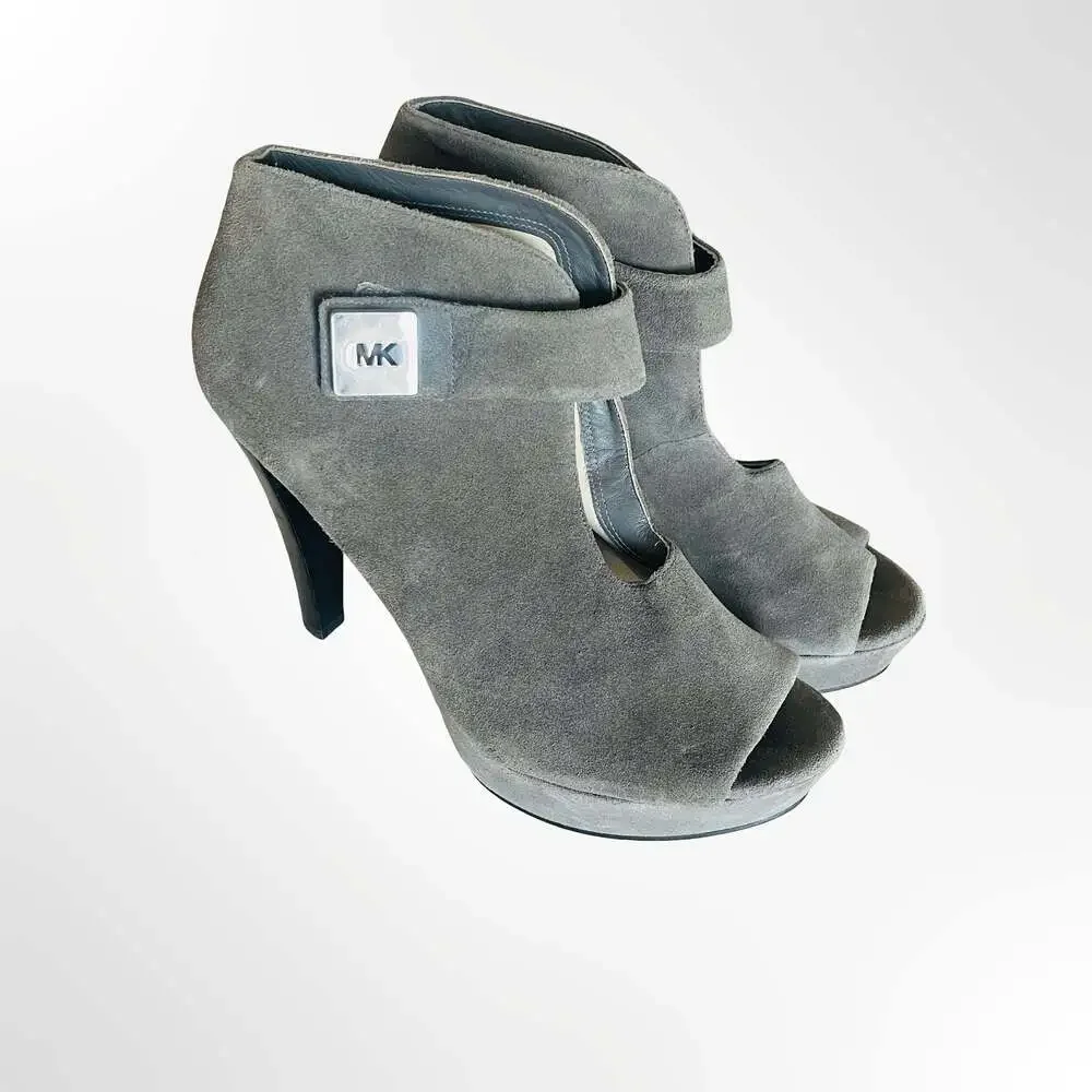 MICHAEL Michael Kors Gray Suede Platform Peep Toe Ankle Boots